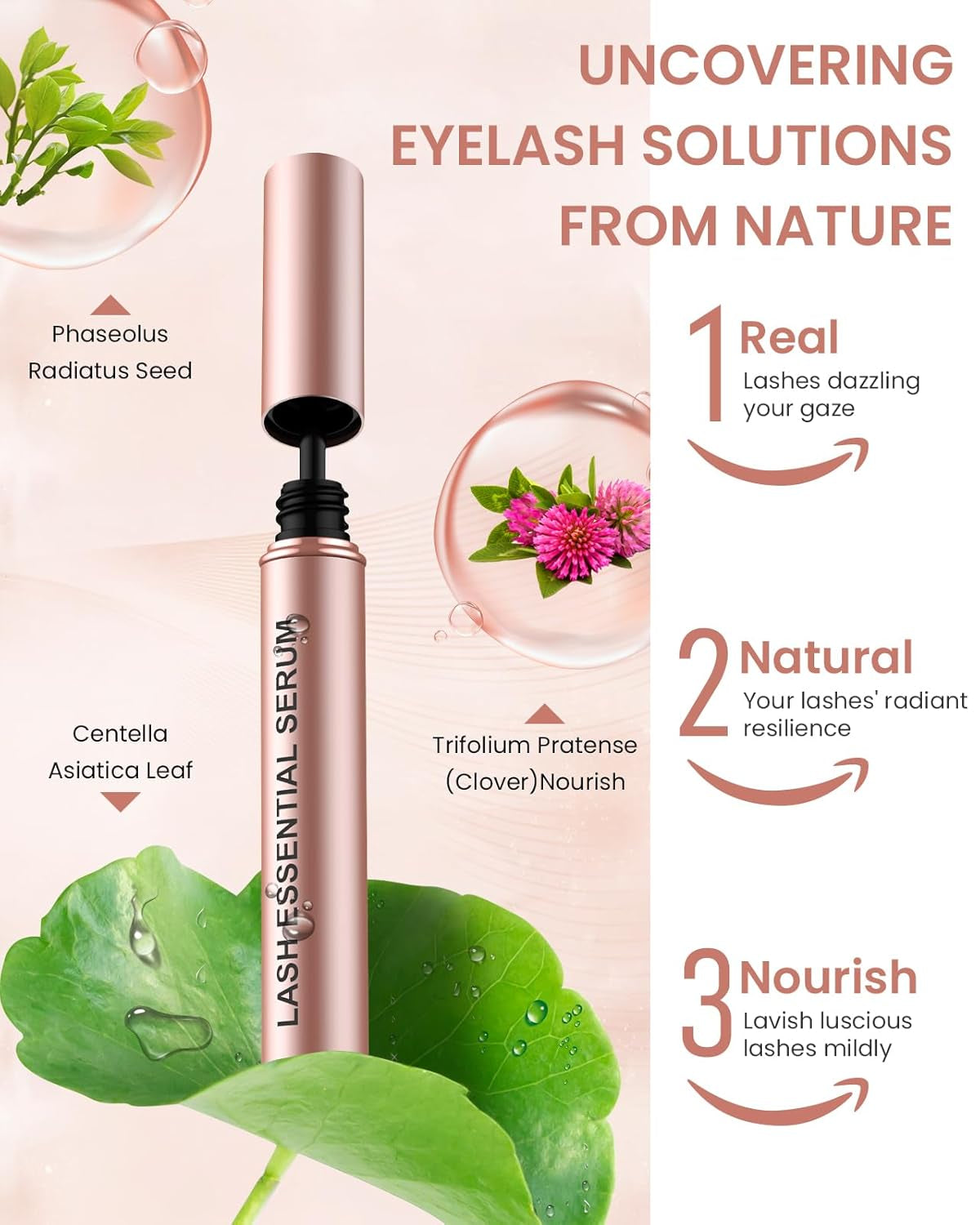 Natural Cosmetic Eyelash Serum for Longer, Thicker Lashes & Brows, Boost Lash Serum Vegan & Cruelty-Free - Niacinamide, Centella Asiatica Leaf Extract (10 Ml Pink)