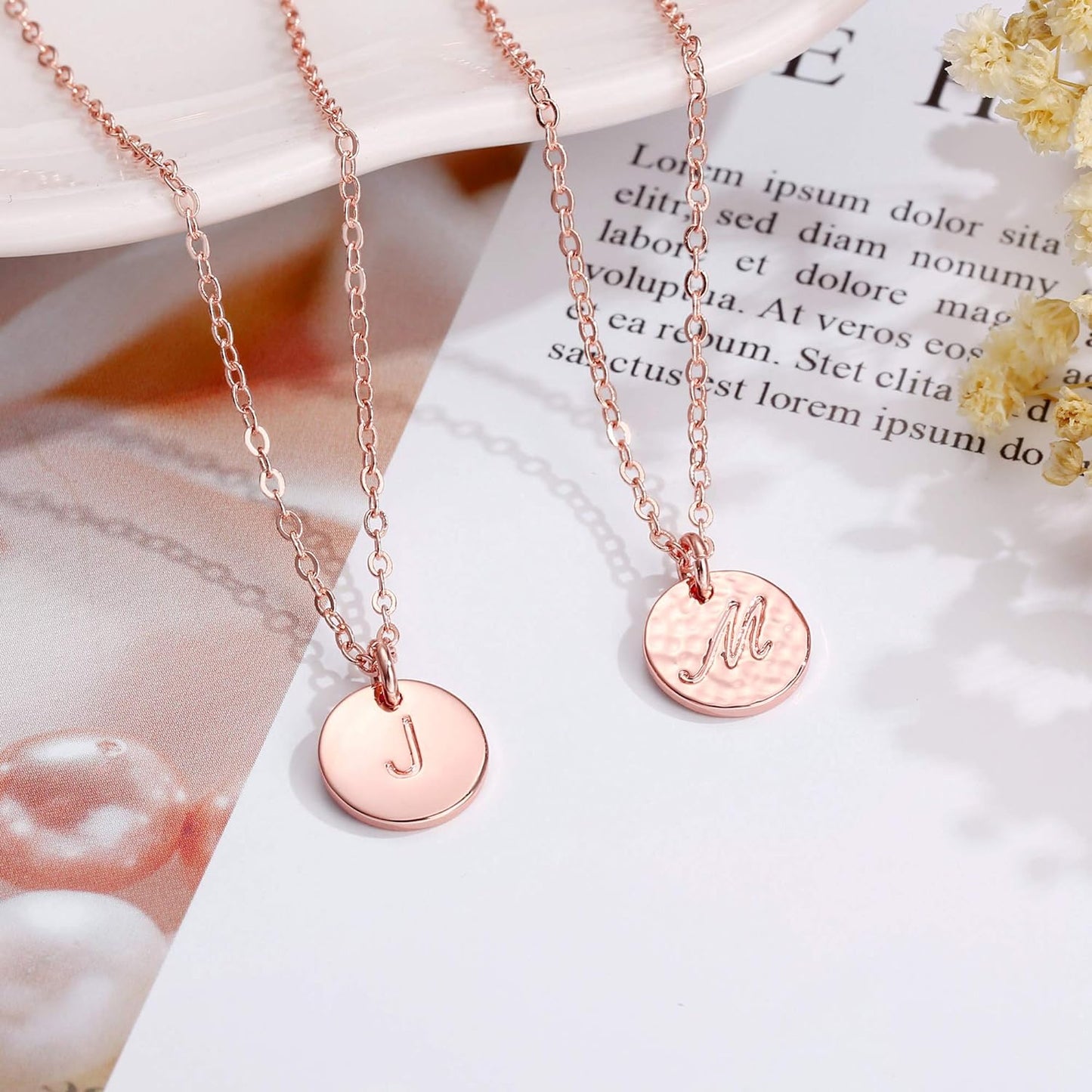 Disc Initial Necklace Gifts for Girls - 14K Gold Filled/Rose Gold/S925 Sterling Silver Disc Initial Necklaces Personalized Birthday Gift Tiny Initial Necklace Jewelry for Girls Women