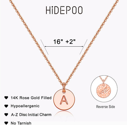 Disc Initial Necklace Gifts for Girls - 14K Gold Filled/Rose Gold/S925 Sterling Silver Disc Initial Necklaces Personalized Birthday Gift Tiny Initial Necklace Jewelry for Girls Women
