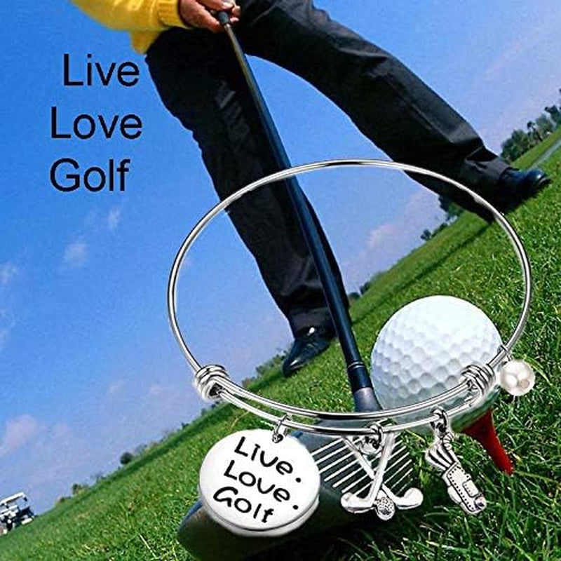Golf Bracelet Live Love Golf Expandable Charm Bracelet Golf Jewelry Gift for Golf Lover/Golf Club/Golf Team（Silver）