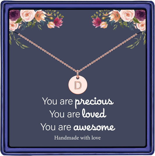 Disc Initial Necklace Gifts for Girls - 14K Gold Filled/Rose Gold/S925 Sterling Silver Disc Initial Necklaces Personalized Birthday Gift Tiny Initial Necklace Jewelry for Girls Women